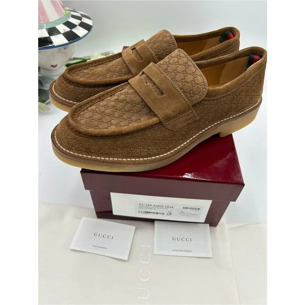 Men's Gucci suede GG monogram web loafers size 10 fits 10.5 US made in Italy